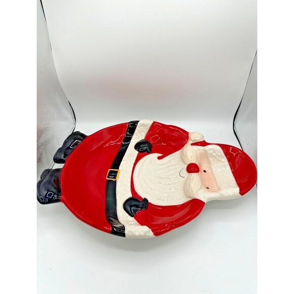 St. Nicholas Square Santa Platter Snowball Buddies Ceramic 18.5” Holiday - Picture 3 of 7